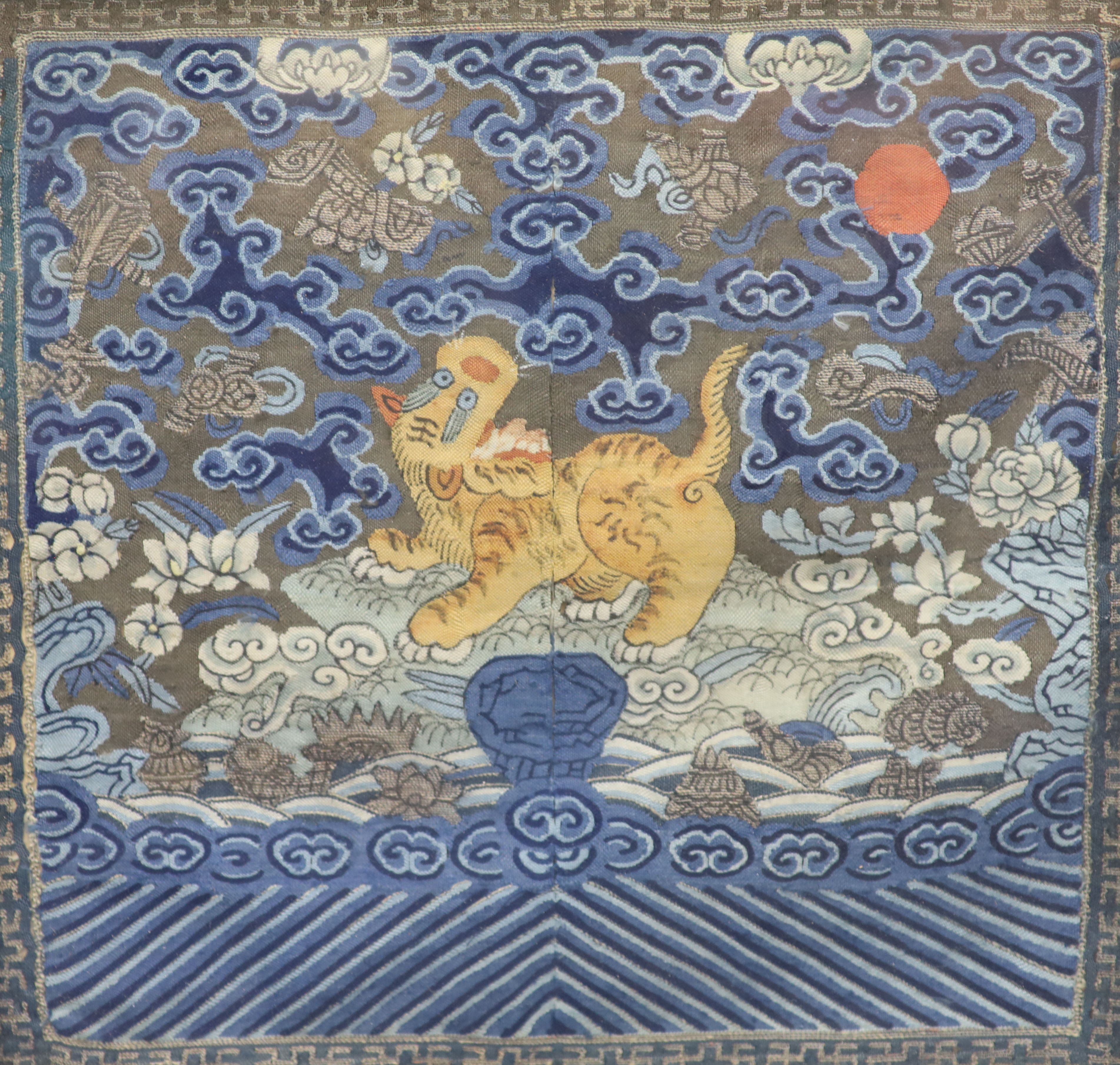 A Chinese kesi tiger military fourth rank badge, late Qing dynasty, Provenance - A. T. Arber-Cooke